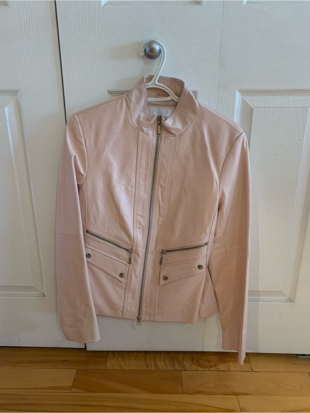 Brand new, Women’s Light Pink Zip-Front Faux Leather Jacket